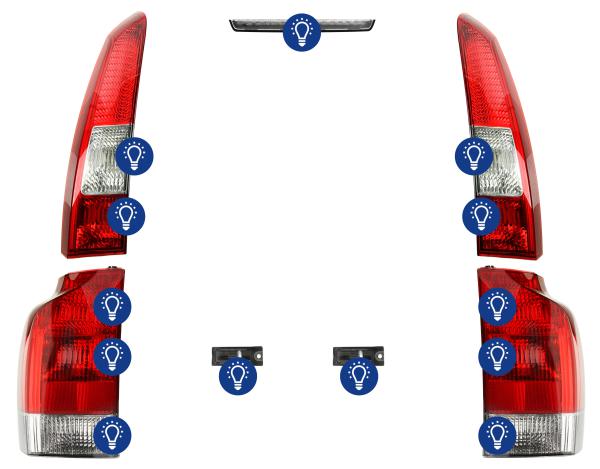 SKANDIX - Einbaubild Volvo 850: Übersicht Leuchtmittel hinten