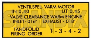Information sign Valve play Valve cover  (1000819) - Volvo 120, 130, 220, PV - information sign valve play valve cover labels signs stickers Own-label adhesive cover decal film foil play selfadhesive self adhesive sticker valve
