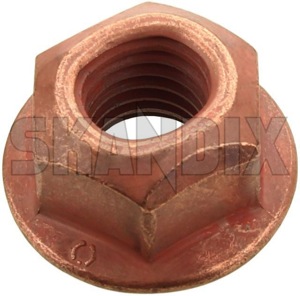 Nut copper-coated Turbo charger - Down pipe 92152032 (1017735) - Saab 9-3 (-2003), 9-5 (-2010), 900 (1994-), 900 (-1993), 9000 - nut copper coated turbo charger  down pipe nut coppercoated turbo charger down pipe skandix      charger coppercoated copper coated down pipe supercharger turbo turbocharger