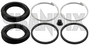 Repair kit, Boot Brake caliper Front axle for one Brake caliper  (1026859) - Volvo 66 - repair kit boot brake caliper front axle for one brake caliper Own-label 2  2 axle bleeder brake caliper caps caps caps  circlip dust fixed for front lock locking one piston pistons pistons  ratainer ring rings screw seals securing snap with