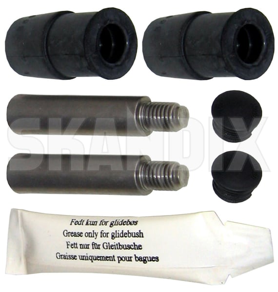 Repair kit, Brake caliper Guide bolts Front axle Rear axle (1027554) - Saab 9-3 (-2003), 9-3 (2003-), 9-5 (-2010) - Keywords: brakecaliperguidebolts brakecaliperguidepins brakecaliperguidesleeves brakecaliperhardware caliperguidebolts caliperguidepins caliperguidesleeves caliperhardware guidebolts guidepins guidesleeves hardware pins repair kit brake caliper guide bolts front axle rear axle sleeves Own-label axle front rear
