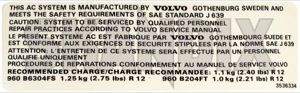 Hinweisschild Klimaanlage  (1030715) - Volvo universal - aufkleber etiketten hinweisschild klimaanlage hinweisschilder informationsschilder schilder Original klimaanlage klimaanlagenschild klimaschild serviceetikett
