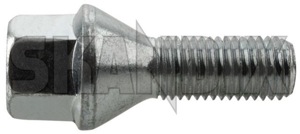 Wheel stud silver 92152366 (1033701) - Saab 9-3 (-2003), 9-3 (2003-), 9-5 (-2010), 900 (1994-) - wheel stud silver Own-label 17 alloy attached collar cone conical fixed for genuine light rims silver steel with