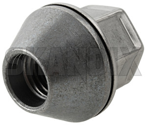 Wheel nut silver Cap nut with fixed conical collar 31400259 (1035939) - Volvo C30, C70 (2006-), S40 (2004-), V40 (2013-), V40 Cross Country, V50 - wheel nut silver cap nut with fixed conical collar Own-label 19 alloy attached cap collar cone conical fixed for light nut rims silver with