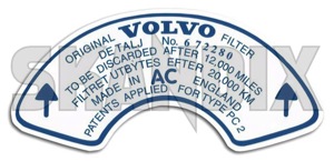 Label Air filter exchange front  (1043642) - Volvo 120 130 220, P1800, PV P210 - 1800e decal label air filter exchange front p1800e sticker Own-label air exchange filter front interval