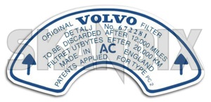 Information sign Air filter exchange rear  (1043643) - Volvo 120, 130, 220, P1800, PV, P210 - 1800e information sign air filter exchange rear labels p1800e signs stickers Own-label air exchange filter interval rear