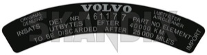 Information sign Air filter exchange  (1047037) - Volvo 164 - information sign air filter exchange labels signs stickers Own-label air exchange filter interval