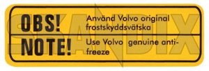 Information sign Kühlerfrostschutz  (1049442) - Volvo 120, 130, 220, 140, P1800, PV, P210 - 1800e information sign kuehlerfrostschutz labels p1800e signs stickers Own-label kuehlerfrostschutz