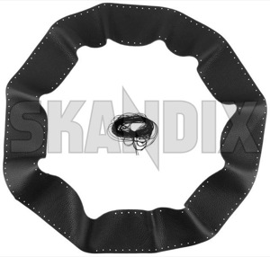 Steering wheel cover Leather  (1060044) - Volvo 120, 130, 220, 140, 164, P1800, P1800ES, PV - 1800e covers p1800e steering wheel cover leather upholstery Own-label black leather