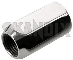 Wheel nut Stainless steel mirror finished Longnut  (1067990) - Volvo 120 130 220, 140, 164, 200, P1800, P1800ES, PV, PV P210 - 1800e p1800e wheel nut stainless steel mirror finished longnut skandix SKANDIX 19 finished gloss glossy high highgloss longnut mirror mirrorfinished mirrorpolished polished righthand right hand stainless steel thread with