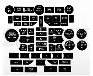 Sticker Labeling controls Kit 32022133 (1084366) - Saab 9-5 (2010-) - decals label sticker labeling controls kit Genuine air buttons conditioning control controls element heatingventilation heating ventilation kit labeling radio