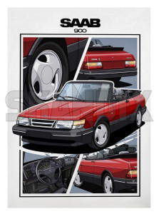 Poster Saab 900 Cabriolet rot  (1088016) - Saab universal - bild druck poster poster saab 900 cabriolet rot wandbild Hausmarke 48 48cm 68 68cm 900 cabriolet cm red rot roter saab