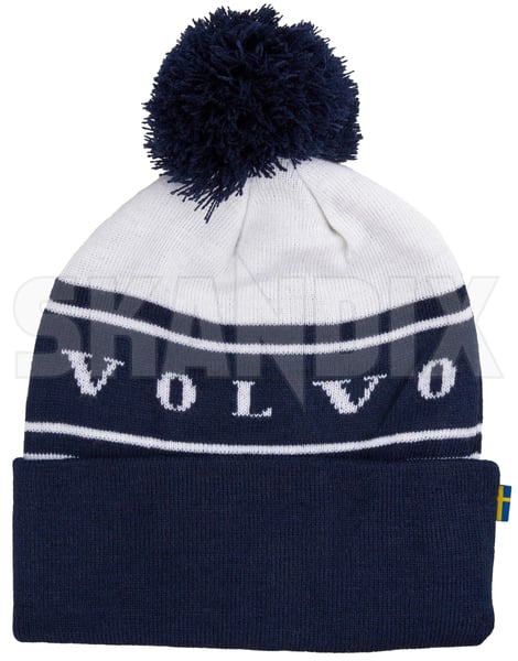 Wintermütze mit Bommel VOLVO  (1100443) - Volvo universal - Keywords: beanies muetzen wintermuetze mit bommel volvo Original acryl blauer bommel mit polyester uni unifit volvo weiss weissblau weiss blau weissblauer