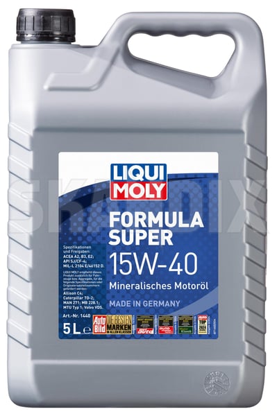 Engine oil 15W40 5 l Formula Super  (1104681) - universal  - Keywords: engine oil 15w40 5 l formula super liqui moly Liqui Moly 15 15w40 2104 40 5 5l a2 acea api b3 canister d e46152 e 46152 e2 formula l mill mil l mineral oil sjcf4 sj cf 4 super w