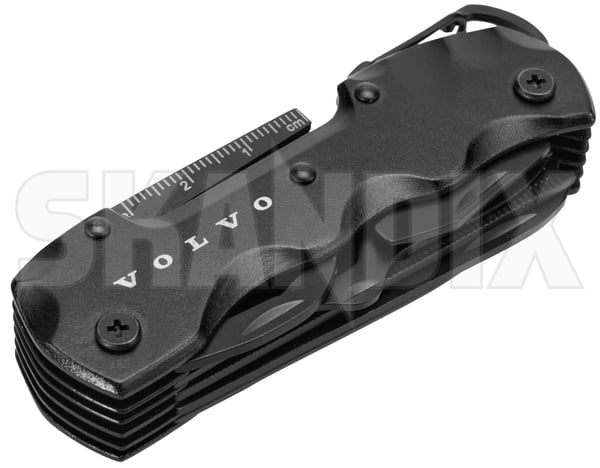 Multitool (1105969) - Volvo universal - Keywords: all purpose tool multitool pocket knife tool universal tool Genuine aluminium black bottle file knife metal opener phillips plier pocket scissors screwdriver serrated stainless steel
