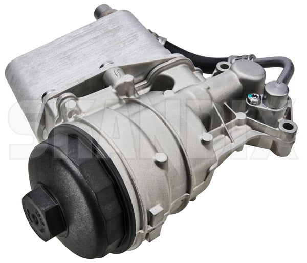 Housing, oil filter 30777914 (1108062) - Volvo S80 (2007-), V70 (2008-), XC60 (-2017), XC70 (2008-), XC90 (-2014) - ОЕ-Numbers: 30637596, 30677346, 30750014, 30757620 - Keywords: housing oil filter oilfilter Own-label breather cooler crankcase engine filter integrated oil seals trap trap with
